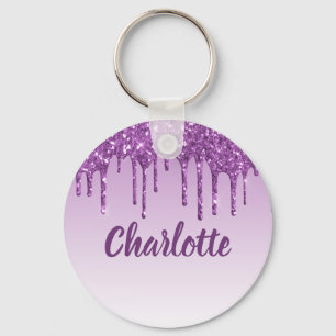 Lila glitter droppar monogram namn nyckelring