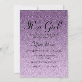 Lila Glitter Faux dess A Girl Baby Shower Inbjudan