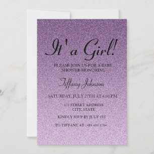 Lila Glitter Faux dess A Girl Baby Shower Inbjudan