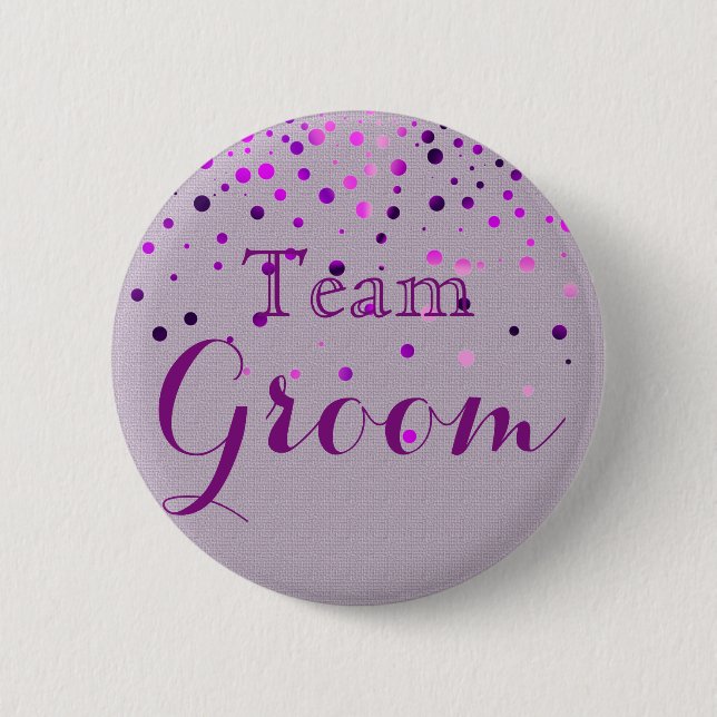 Lila Glitter Faux Foil Bröllop Team Groom Knapp (Framsida)