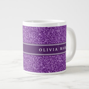 Lila Glitter (faux) Personlig Namn Jumbo Mugg