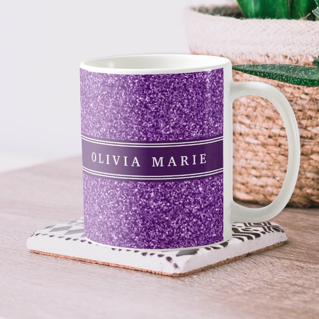 Lila Glitter (faux) Personlig Namn Kaffemugg (Skapare uppladdad)