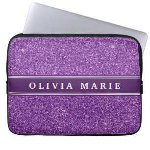 Lila Glitter (faux) Personlig Namn Laptop Fodral