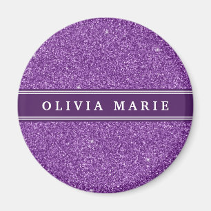 Lila Glitter (faux) Personlig Namn Magnet