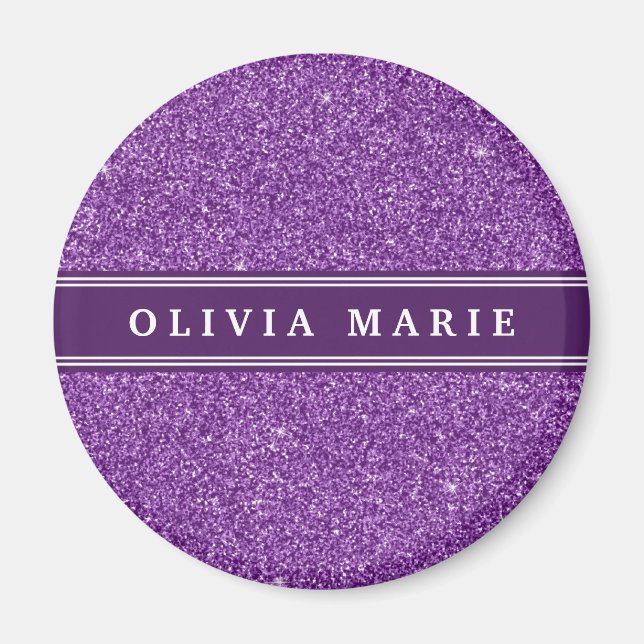 Lila Glitter (faux) Personlig Namn Magnet (Framsidan)