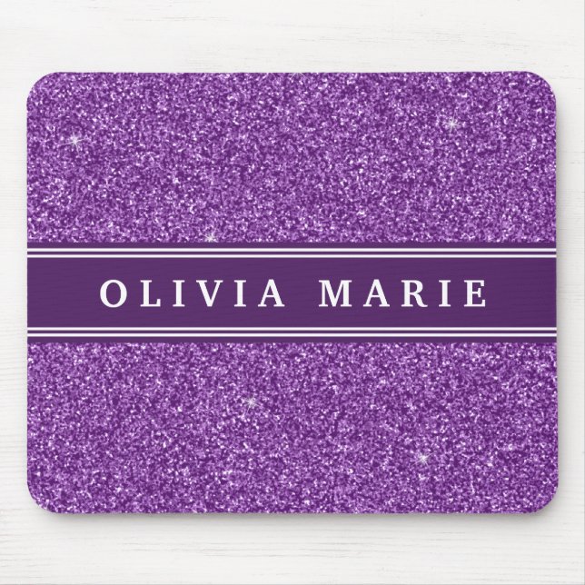 Lila Glitter (faux) Personlig Namn Musmatta (Framsidan)