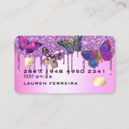 Lila glitter fjäril falsk kreditkort visitkort