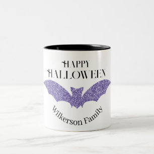 Lila Glitter Fladdermus Happy halloween Två-Tonad Mugg