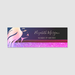 Lila glitter, flickans siluett, sminkartist namnbricka