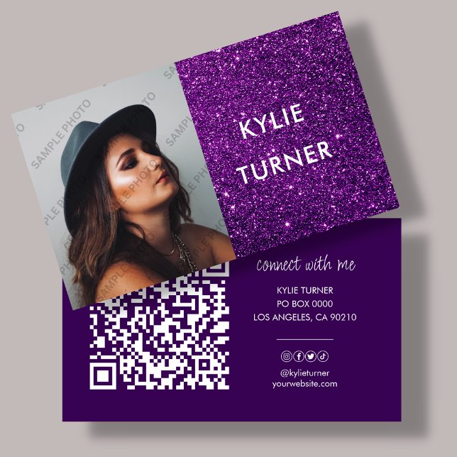 Lila Glitter | Foto | QR-kod | Social Media Visitkort (Skapare uppladdad)