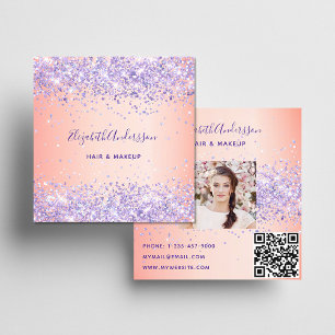 lila glitter fotoqr-kod fyrkantigt visitkort
