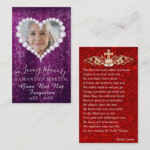 Lila Glitter Funeral Memorial Prayer Photo Card Visitkort