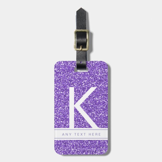 Lila Glitter Girly Modern Monogrammed bagage Bagagebricka (Vertikal Framsida)