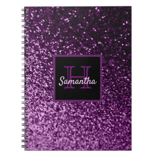 Lila glitter glam glam, glam, med monogrammet anteckningsbok