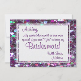 Lila Glitter Glam, kommer du att bli min bridesmai Inbjudningar