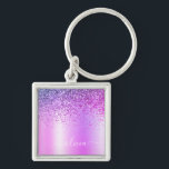 Lila Glitter Glam Metall Monogram Namn Fyrkantig Silverfärgad Nyckelring<br><div class="desc">Lila Faux Foil Metallic Gnistra Glitter Brushed Metall Monogram Namn nyckelringar (Nyckelring). Det gör perfekten söt 16-årsjubileum,  bröllop,  möhippa,  årsdag,  babydusch eller bachelorette-fest för någon som glam lyxen och chic stilar i kärlek.</div>