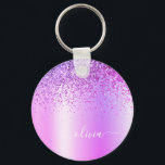 Lila Glitter Glam Metall Monogram Namn Nyckelring<br><div class="desc">Lila Faux Foil Metallic Gnistra Glitter Brushed Metall Monogram Namn nyckelringar (Nyckelring). Det gör perfekten söt 16-årsjubileum,  bröllop,  möhippa,  årsdag,  babydusch eller bachelorette-fest för någon som glam lyxen och chic stilar i kärlek.</div>