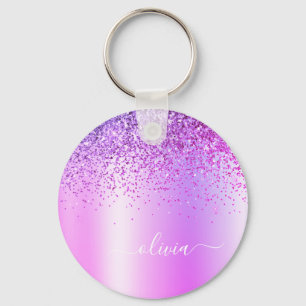 Lila Glitter Glam Metall Monogram Namn Nyckelring