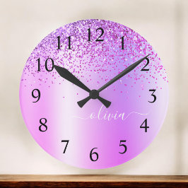 Lila Glitter Glam Metall Monogram Namn Stor Klocka