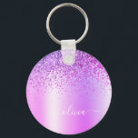 Lila glitter glam metallisk monogramnamn nyckelring<br><div class="desc">Lila falsk folie metallisk glans glitter borstat metall monogram namn nyckelringar (Nyckelring). Detta gör den perfekta söta 16-års födelsedag,  bröllop,  bröllopsdusch,  årsdag,  baby shower eller möhippa present till någon som älskar glam luxuöst och chic stilar.</div>