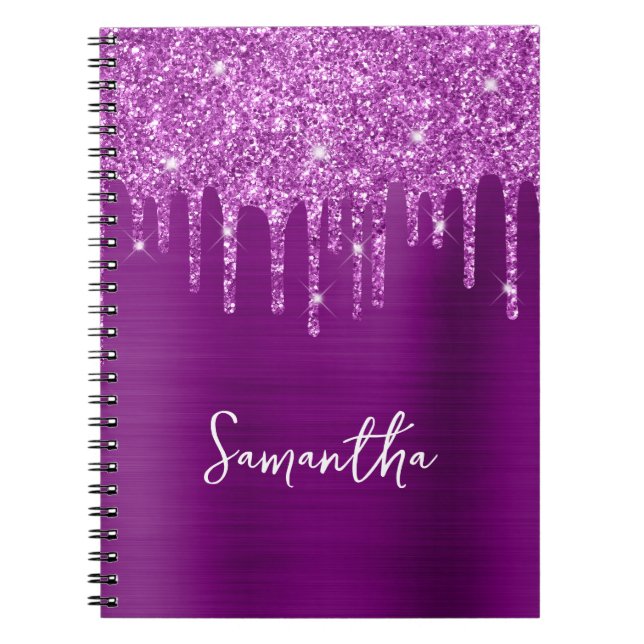 Lila glitter glam namn som dropar anteckningsbok (Framsidan)