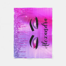 Lila Glitter Gnistra Eyelash Monogram Namn Fleecefilt