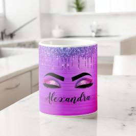 Lila Glitter Gnistra Eyelash Monogram Namn Kaffemugg