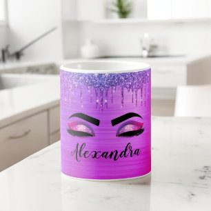 Lila Glitter Gnistra Eyelash Monogram Namn Kaffemugg