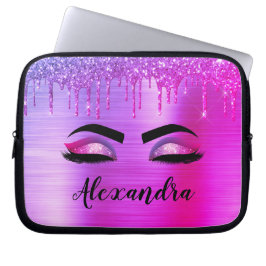 Lila Glitter Gnistra Eyelash Monogram Namn Laptop Fodral