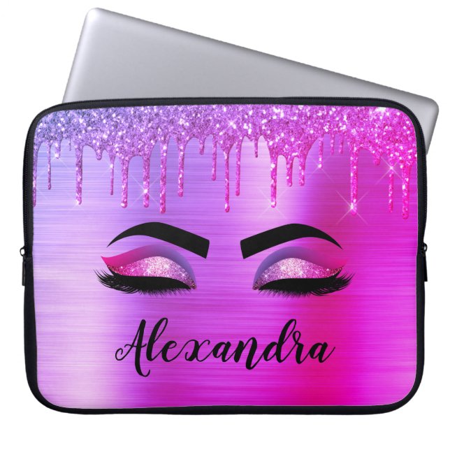 Lila Glitter Gnistra Eyelash Monogram Namn Laptop Fodral (Framsidan)