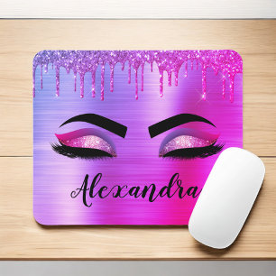 Lila Glitter Gnistra Eyelash Monogram Namn Musmatta