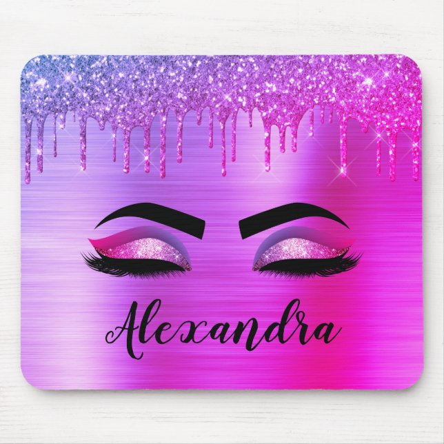 Lila Glitter Gnistra Eyelash Monogram Namn Musmatta (Framsidan)