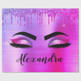 Lila Glitter Gnistra Eyelash Monogram Namn Presentpapper