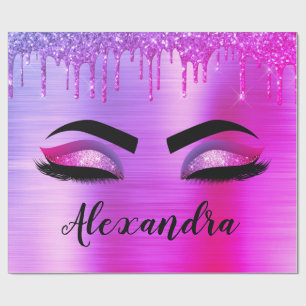 Lila Glitter Gnistra Eyelash Monogram Namn Presentpapper