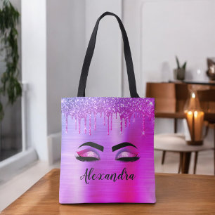 Lila Glitter Gnistra Eyelash Monogram Namn Tygkasse