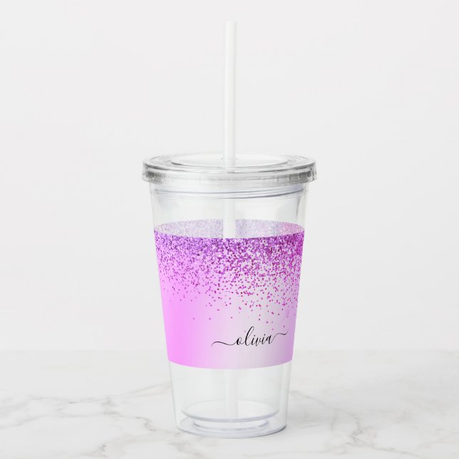 Lila Glitter Gnistra Glam Metall Monogram Namn Take Away Mugg (Framsida)