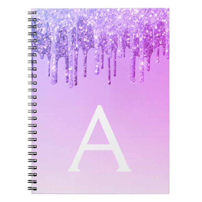 Lila Glitter Gnistra Monogram bärbar dator Anteckningsbok (Framsidan)