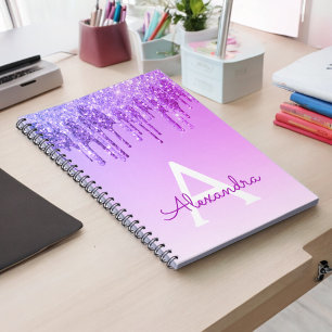 Lila Glitter Gnistra Monogram bärbar dator Anteckningsbok