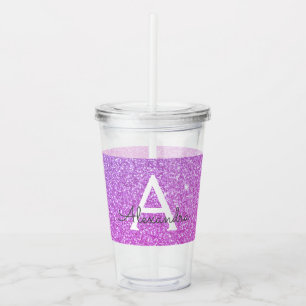 Lila Glitter & Gnistra Monogram födelsedag Take Away Mugg