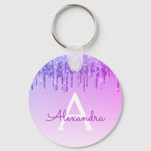 Lila Glitter & Gnistra Monogram Nyckelring