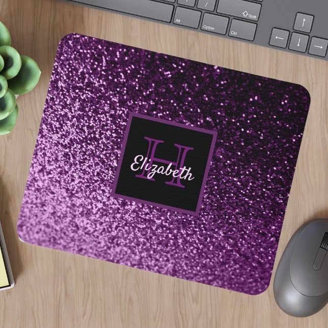 Lila glitter gnistra monogrammad namn musmatta (Skapare uppladdad)