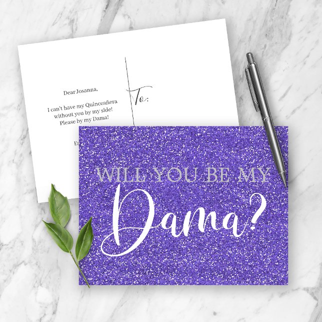 Lila Glitter Gnistra Quinceanera Dama Frieri Inbjudan Vykort (Skapare uppladdad)