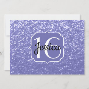 Lila glitter gnistra Sött 16 Monogram Inbjudningar
