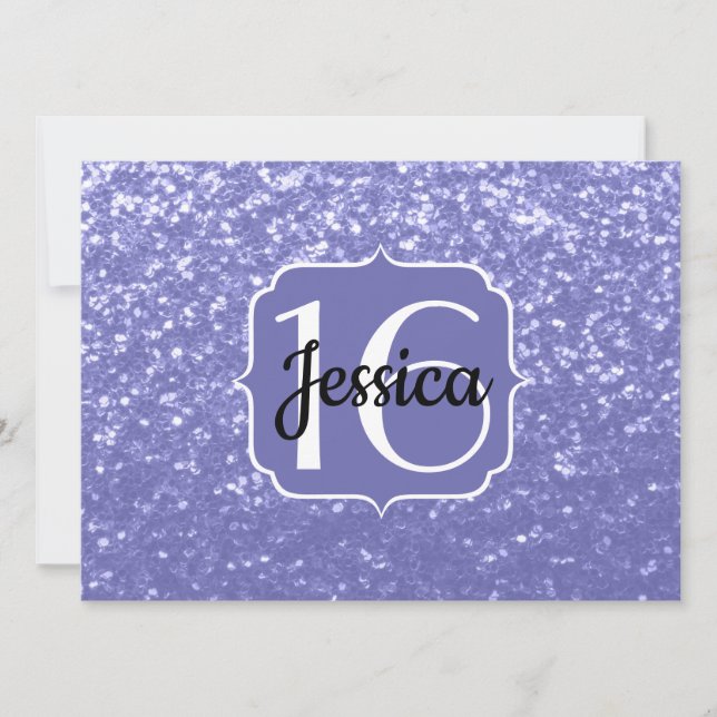 Lila glitter gnistra Sött 16 Monogram Inbjudningar (Framsida)