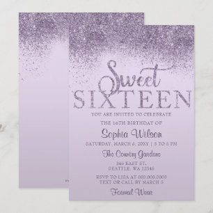 Lila Glitter Gnistra Sweet 16 Birthday Inbjudningar
