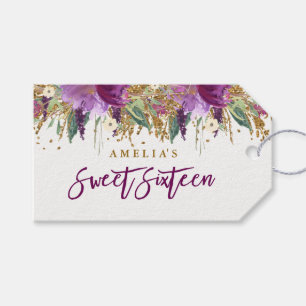 Lila glitter gnistrande ametist Sweet 16-etiketter Presentetikett