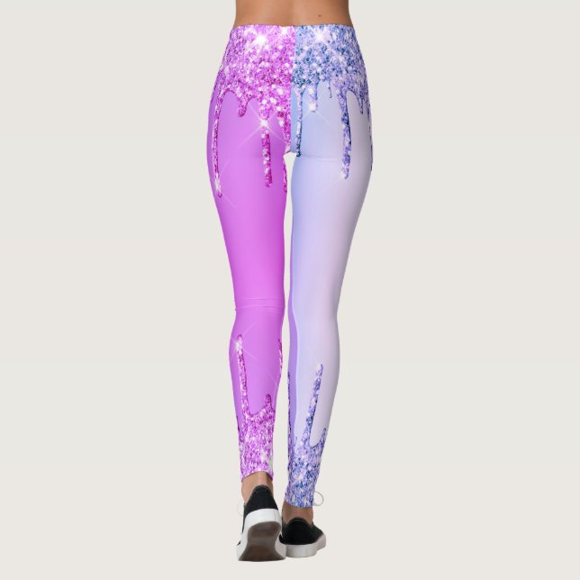 Lila glitter gnistrande droppbyxor leggings (Baksida)