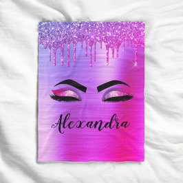 Lila Glitter Gnistrande Ögonfransar Monogram Namn Fleecefilt