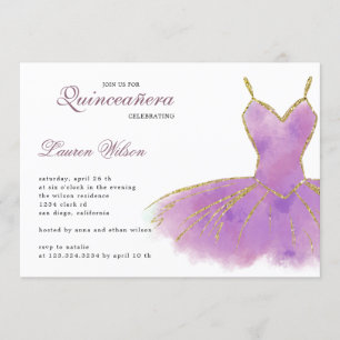 Lila Glitter Gown Quinceanera-inbjudan Inbjudningar