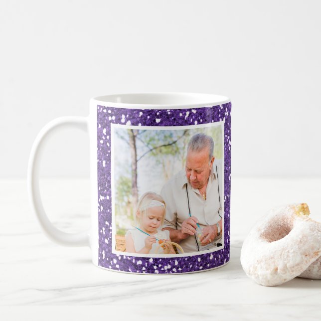 Lila Glitter Grandparent 2 Photo Kaffemugg (Med munk)